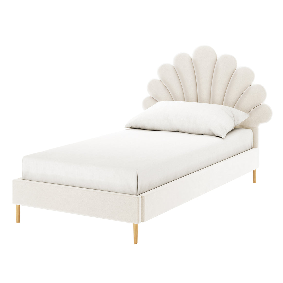 Fayette Kids Single Velvet Fabric Bed Frame in Cream White – Luxo