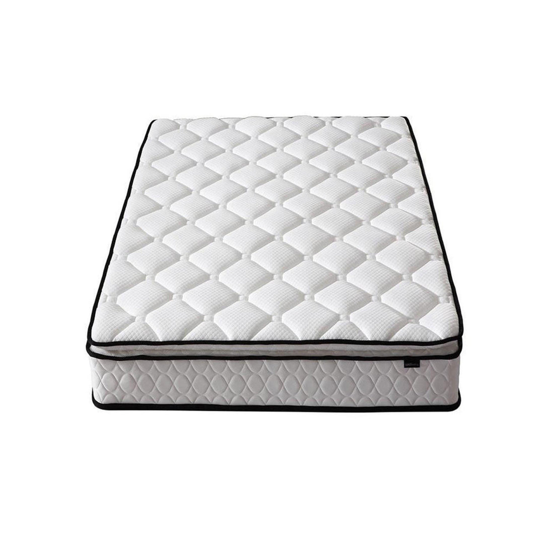 Aristos & Venus Bunk Bed & Mattress Package features a rectangular mattress with a white quilted top and black trim, complementing the triple bunk bed's space-saving design and versatile functionality.