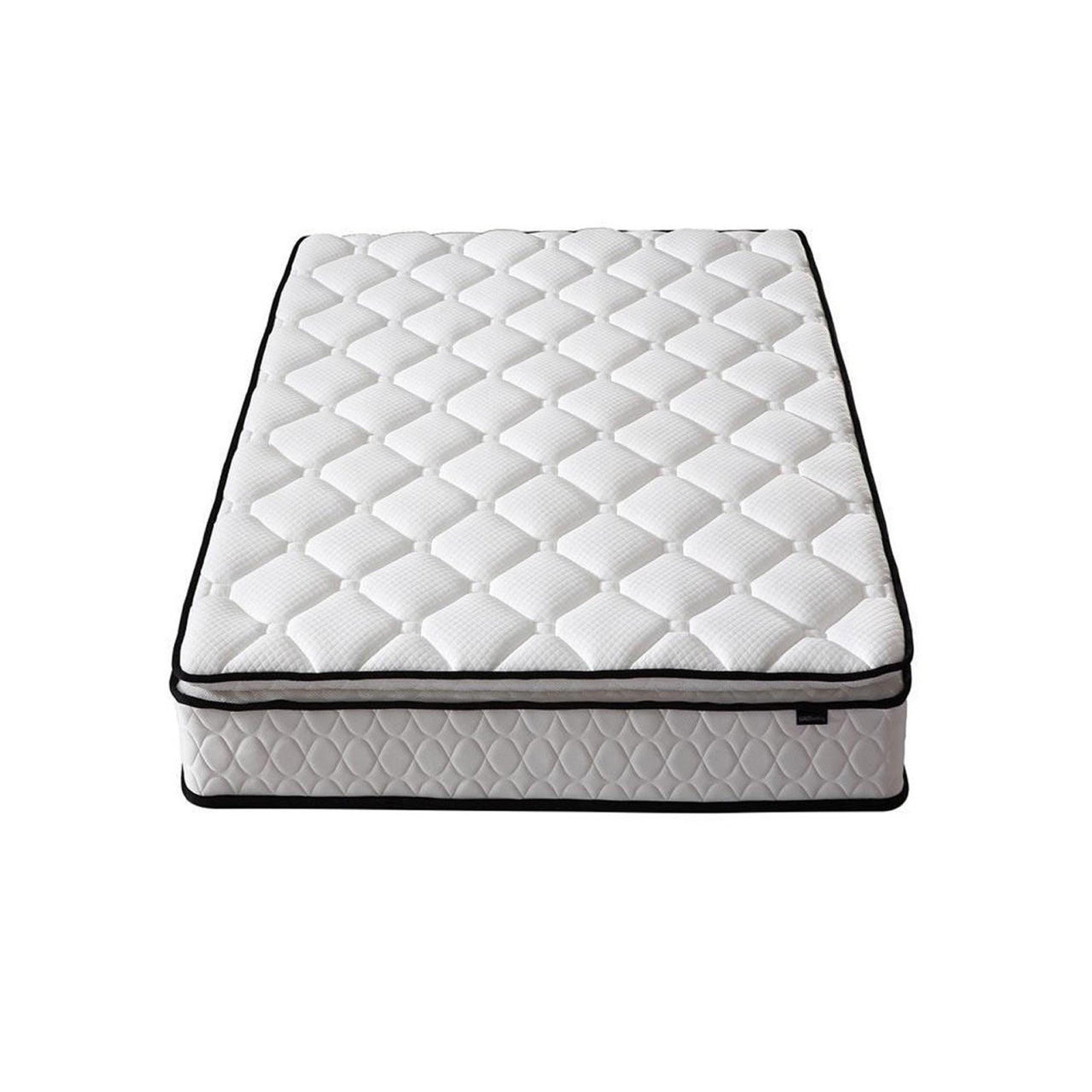 Aristos & Venus Bunk Bed & Mattress Package features a rectangular mattress with a white quilted top and black trim, complementing the triple bunk bed's space-saving design and versatile functionality.