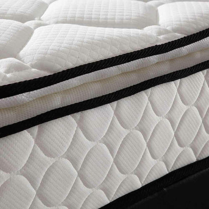 Close-up of the Venus Mattress from the Aristos & Venus Bunk Bed & Mattress Package, featuring a quilted white fabric cover with raised oval patterns and black binding trim.