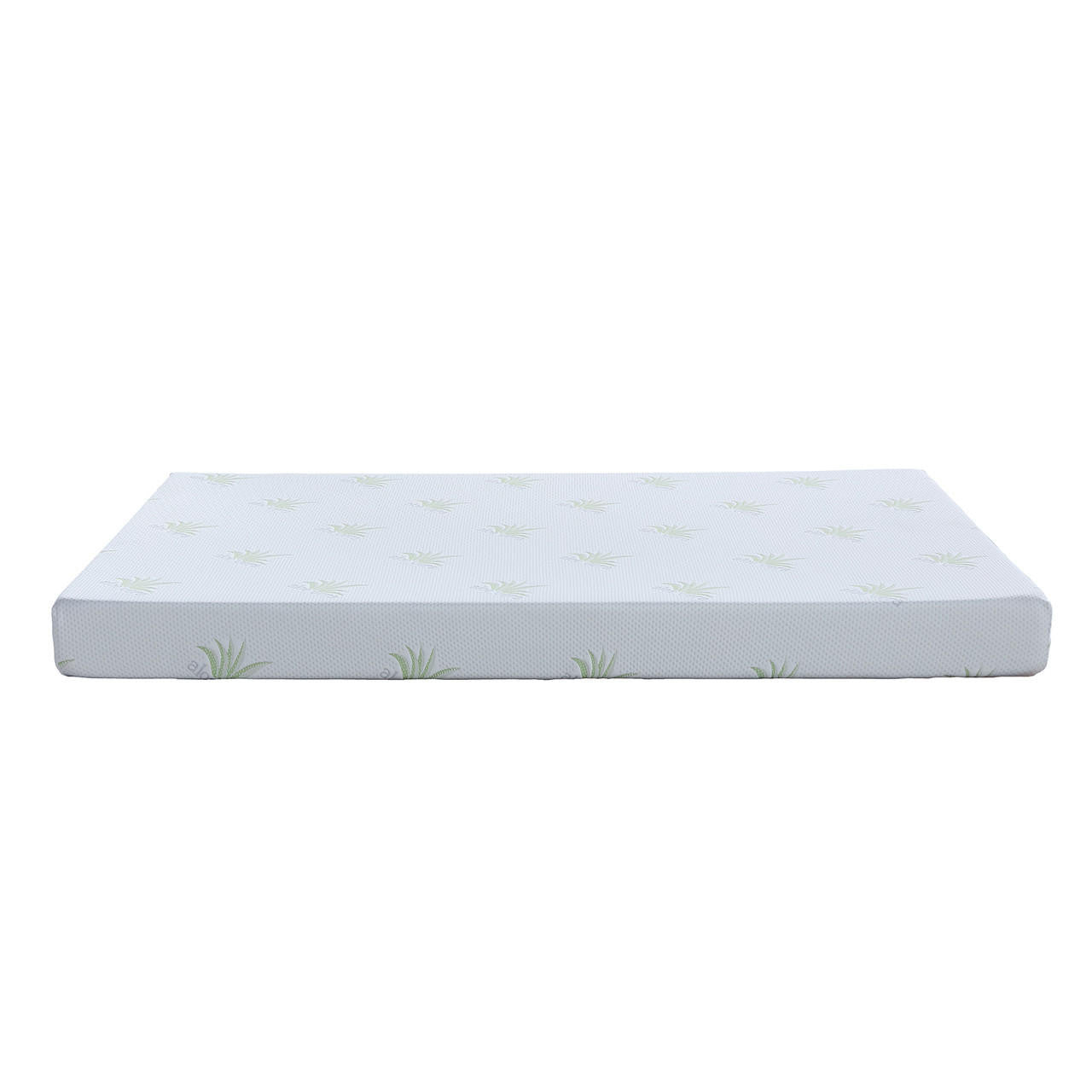 Flavia Timber Bunk Bed & Junior Mattress Package - White: Features a foam-style mattress topper with a white cover and small green aloe-leaf motifs, ideal for enhancing bedroom comfort and style.