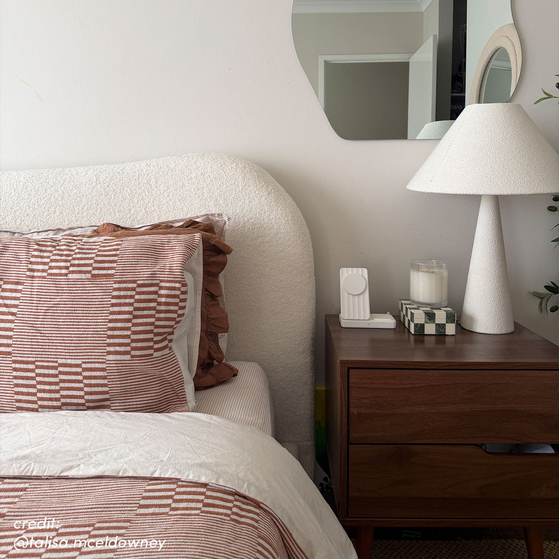 Ginnie King Curved Boucle Cloud Bed Frame in Cream White