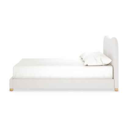 Ginnie Boucle Bed & Oriona Mattress - Double Cream, featuring a curved headboard with plush boucle fabric, paired with a supportive mattress, designed for comfort and modern bedroom aesthetics.