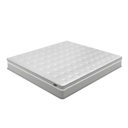 Ginnie Boucle Bed & Oriona Mattress - King Cream, featuring a plush curved headboard with bouclé fabric and a supportive 25cm cool gel pocket spring mattress, displayed on a white background.