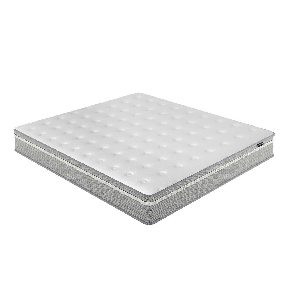 Ginnie Boucle Bed & Oriona Mattress - King Cream features a plush curved headboard and thick mattress, showcasing elegant design and comfort on a white background.