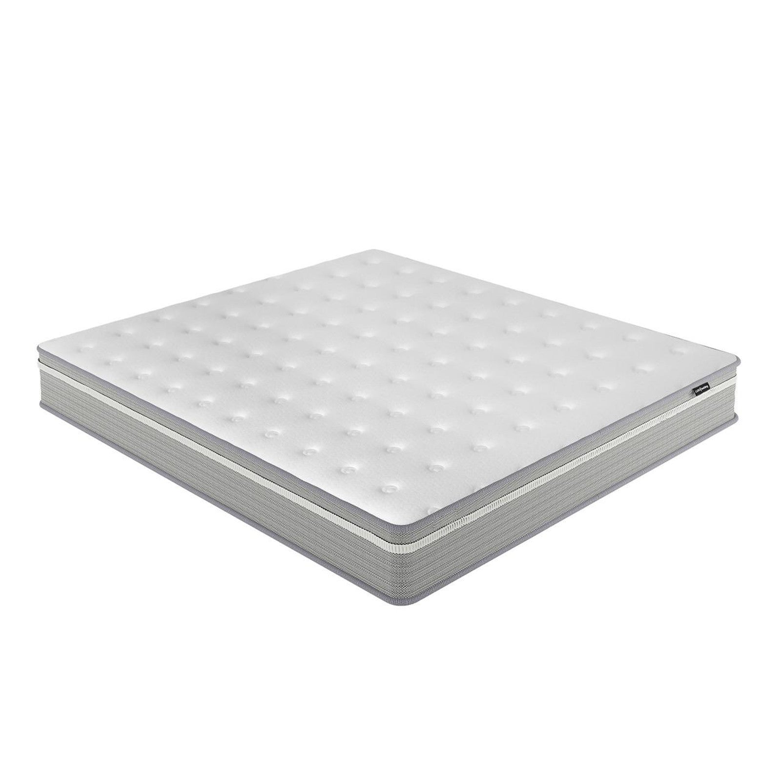 Ginnie Boucle Bed & Oriona Mattress - King Cream features a plush curved headboard and thick mattress, showcasing elegant design and comfort on a white background.