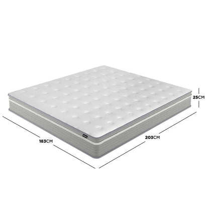 Ginnie Boucle Bed & Oriona Mattress - King Cream features a plush curved headboard and thick mattress, showcasing elegant bouclé fabric and sturdy design for enhanced comfort and style in bedrooms.