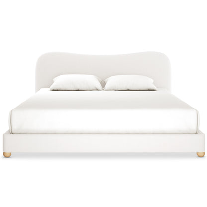 Ginnie Boucle Bed & Oriona Mattress - Super King; features a plush curved headboard, bouclé fabric, and a supportive mattress with cool gel memory foam and pocket springs, perfect for enhancing bedroom comfort and style.