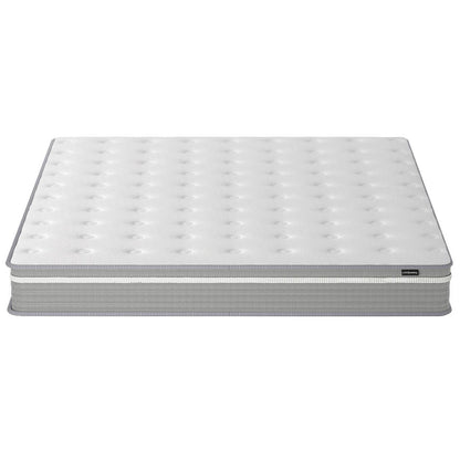 Ginnie Boucle Bed & Oriona Mattress - Super King features a white mattress with visible holes, highlighted against a plain backdrop, emphasizing its unique design and modern elegance.
