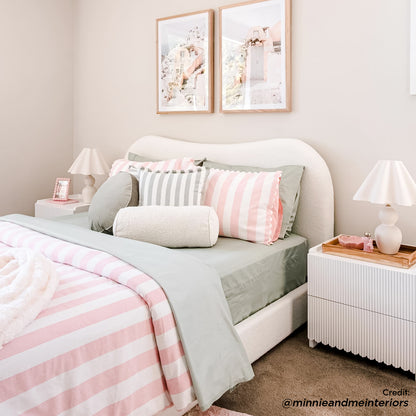 Ginnie Queen Curved Boucle Cloud Bed Frame in Cream White