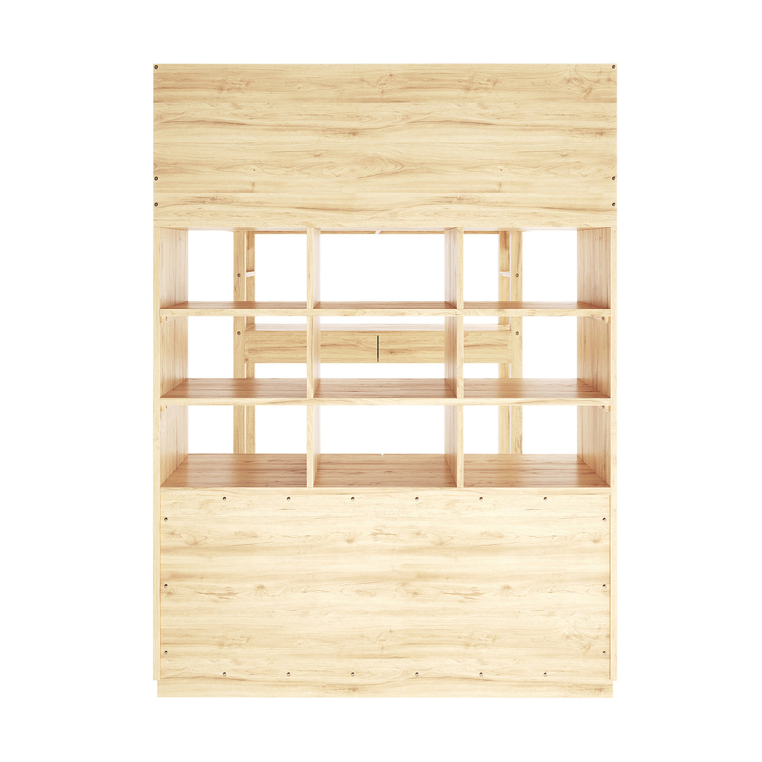 Gio Loft Bed with Cabinet and Desk King Single Natural features a sleek wooden structure with built-in desk, drawers, and shelving, emphasizing multifunctionality and space-saving design for compact living spaces.