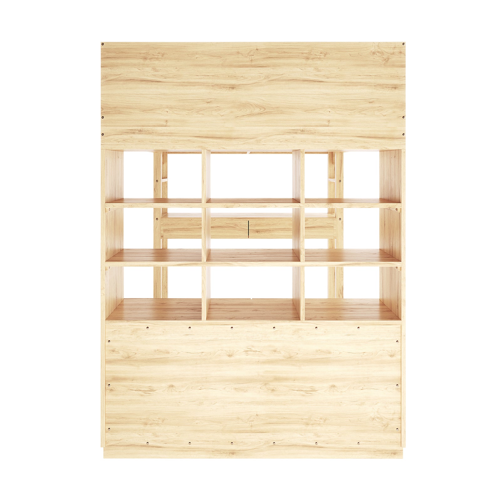 Gio Loft Bed with Cabinet and Desk King Single Natural features a sleek wooden structure with built-in desk, drawers, and shelving, emphasizing multifunctionality and space-saving design for compact living spaces.