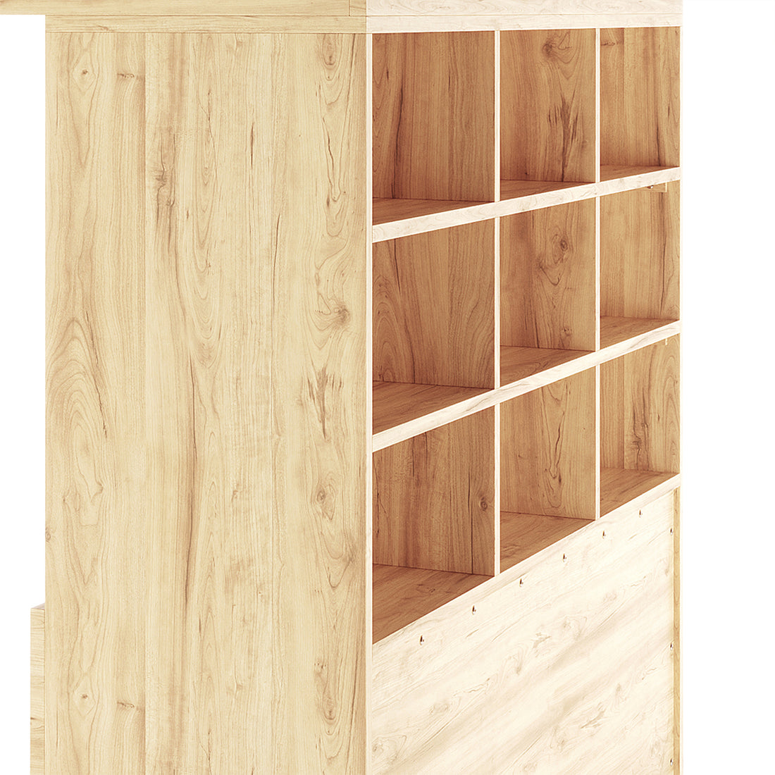 Gio Loft Bed with Cabinet and Desk King Single Natural showcasing close-up wood grain and surface details, highlighting its solid pine construction and sleek design for compact living spaces.