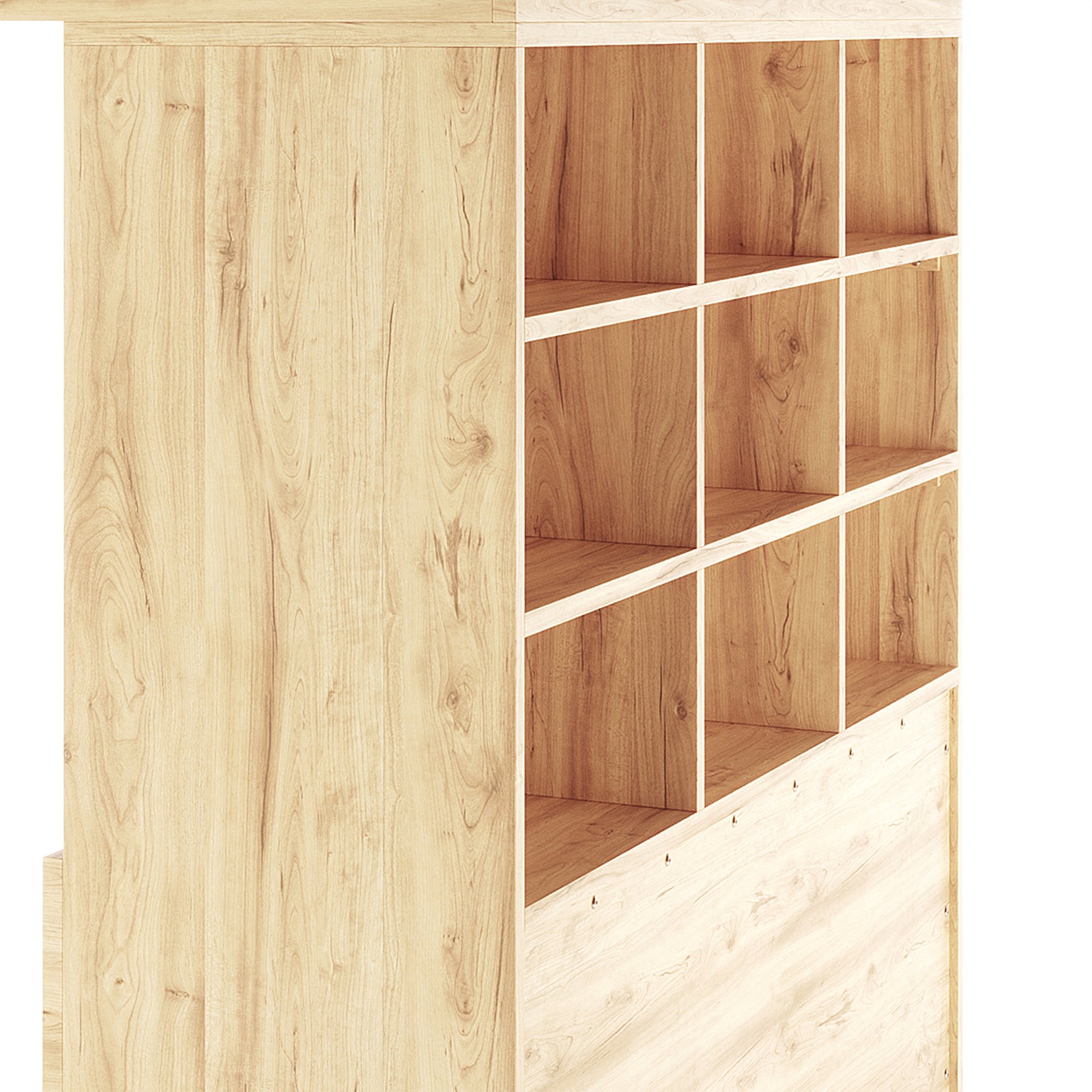 Gio Loft Bed with Cabinet and Desk King Single Natural showcasing close-up wood grain and surface details, highlighting its solid pine construction and sleek design for compact living spaces.