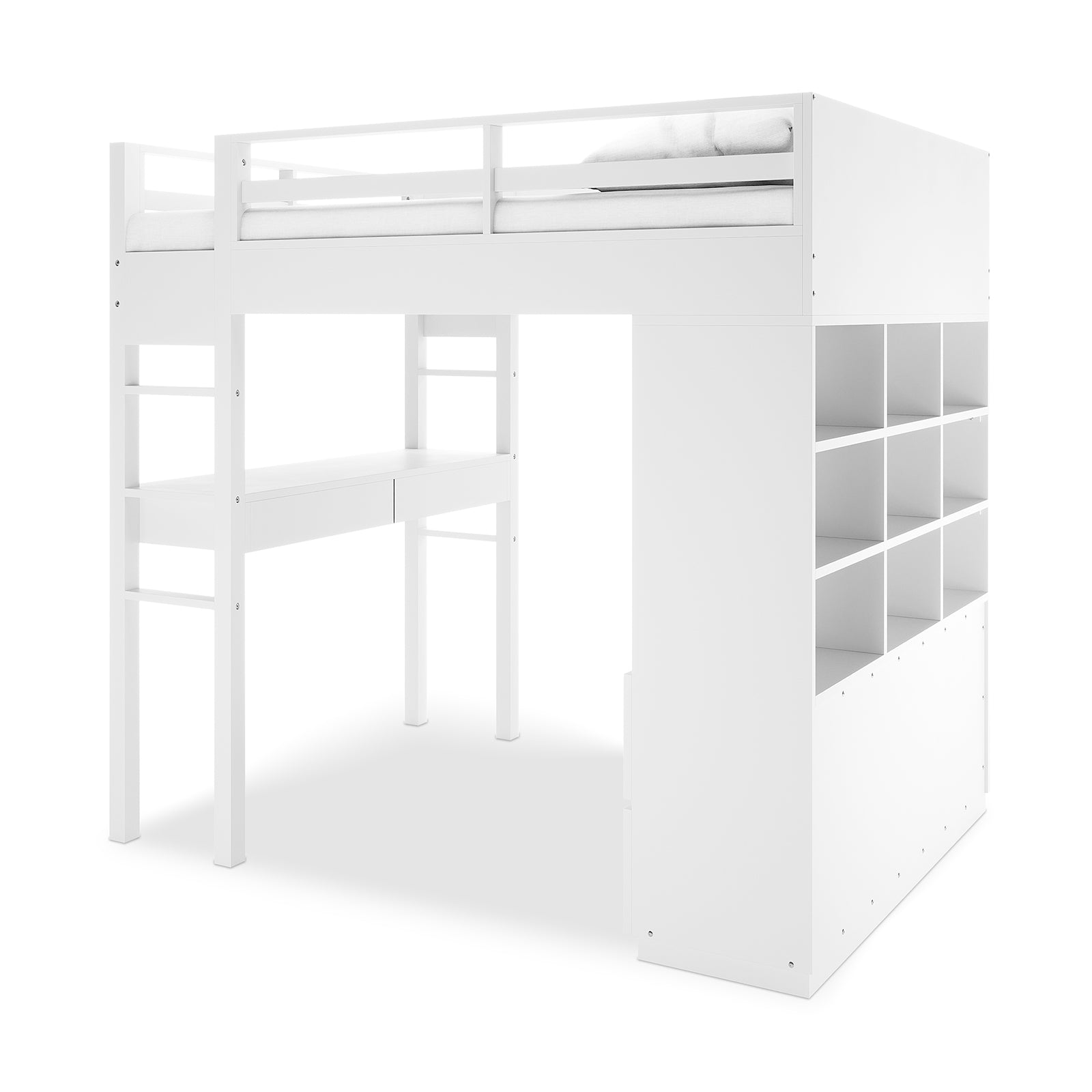 Gio Wooden King Single Loft Bed with Storage Desk in White