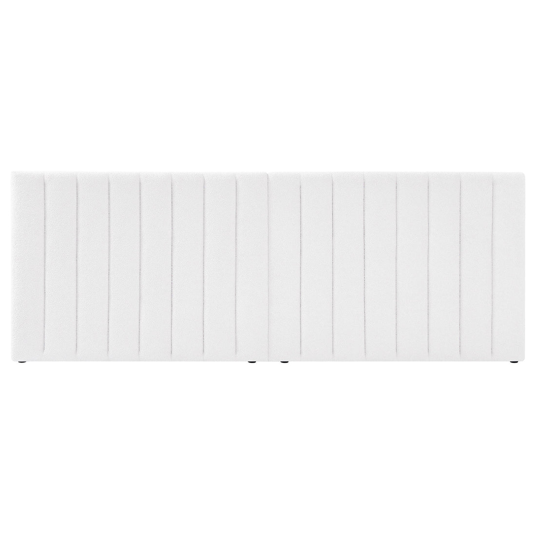 Aquila King Extra Wide Bouclé Headboard in Cream White features a large, rectangular design with vertical tufted seams, creating a modern panel look. The textured bouclé fabric enhances its luxurious and elegant appearance.