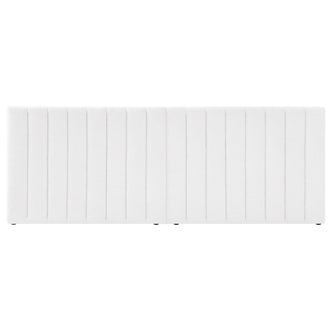 Aquila King Extra Wide Bouclé Headboard in Cream White features a large, rectangular design with vertical tufted seams, creating a modern panel look. The textured bouclé fabric enhances its luxurious and elegant appearance.
