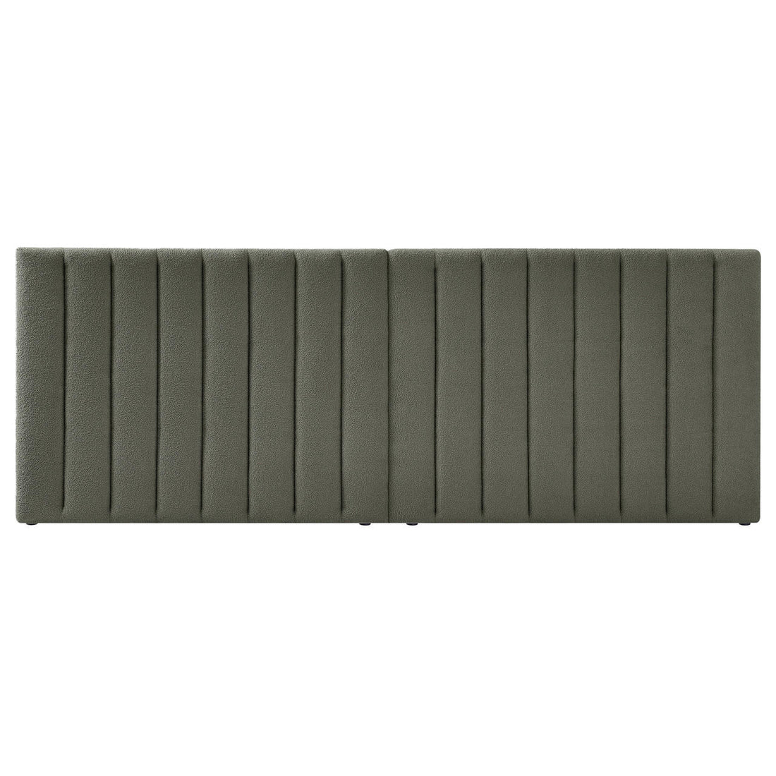 Aquila King Extra Wide Headboard in textured, olive-green fabric with vertical channel-tufted design, photographed against a white background. Part of the set with Fabia Gas-lift Storage Bed Base.