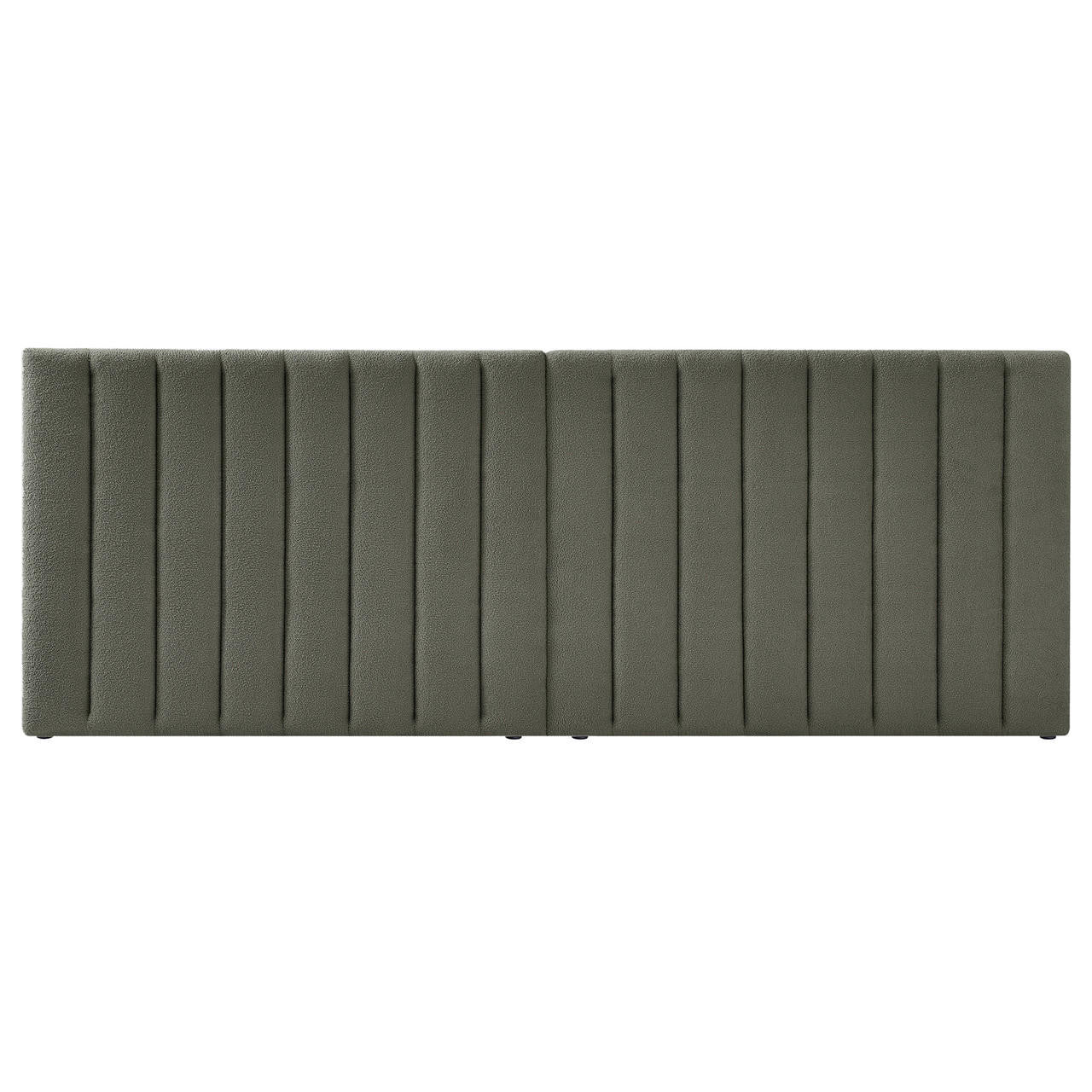 Aquila King Extra Wide Headboard in textured, olive-green fabric with vertical channel-tufted design, photographed against a white background. Part of the set with Fabia Gas-lift Storage Bed Base.