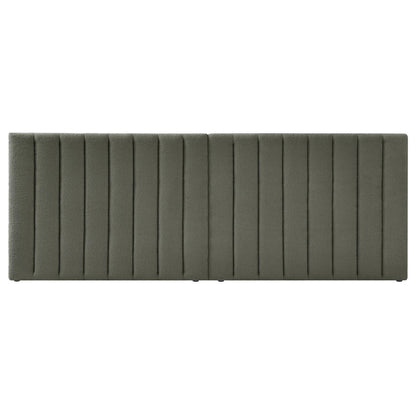 Aquila King Extra Wide Headboard in textured, olive-green fabric with vertical channel-tufted design, photographed against a white background. Part of the set with Fabia Gas-lift Storage Bed Base.