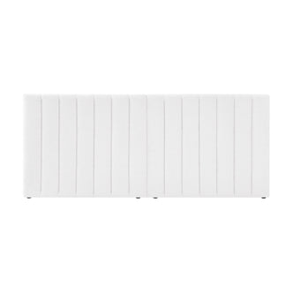 Aquila Queen Extra Wide Bouclé Headboard in Cream White, showcasing a rectangular design with vertical channel seams, wrapped in plush bouclé fabric for a sophisticated bedroom focal point.