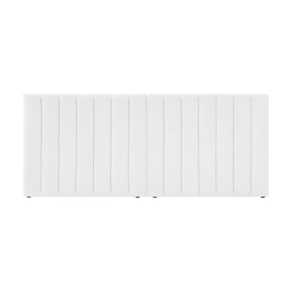 Aquila Queen Extra Wide Bouclé Headboard in Cream White, showcasing a rectangular design with vertical channel seams, wrapped in plush bouclé fabric for a sophisticated bedroom focal point.
