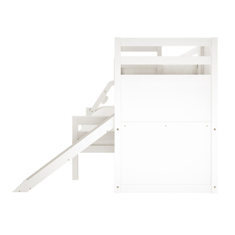 Harel Solid Pine Wood Triple Bunk Bed with Slide in White