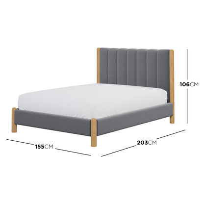 Harper Boucle Double Bed Frame – Grey, showcasing a modern, stylish design with soft boucle upholstery, a padded headboard, and an eucalyptus hardwood frame, ideal for comfort and durability.