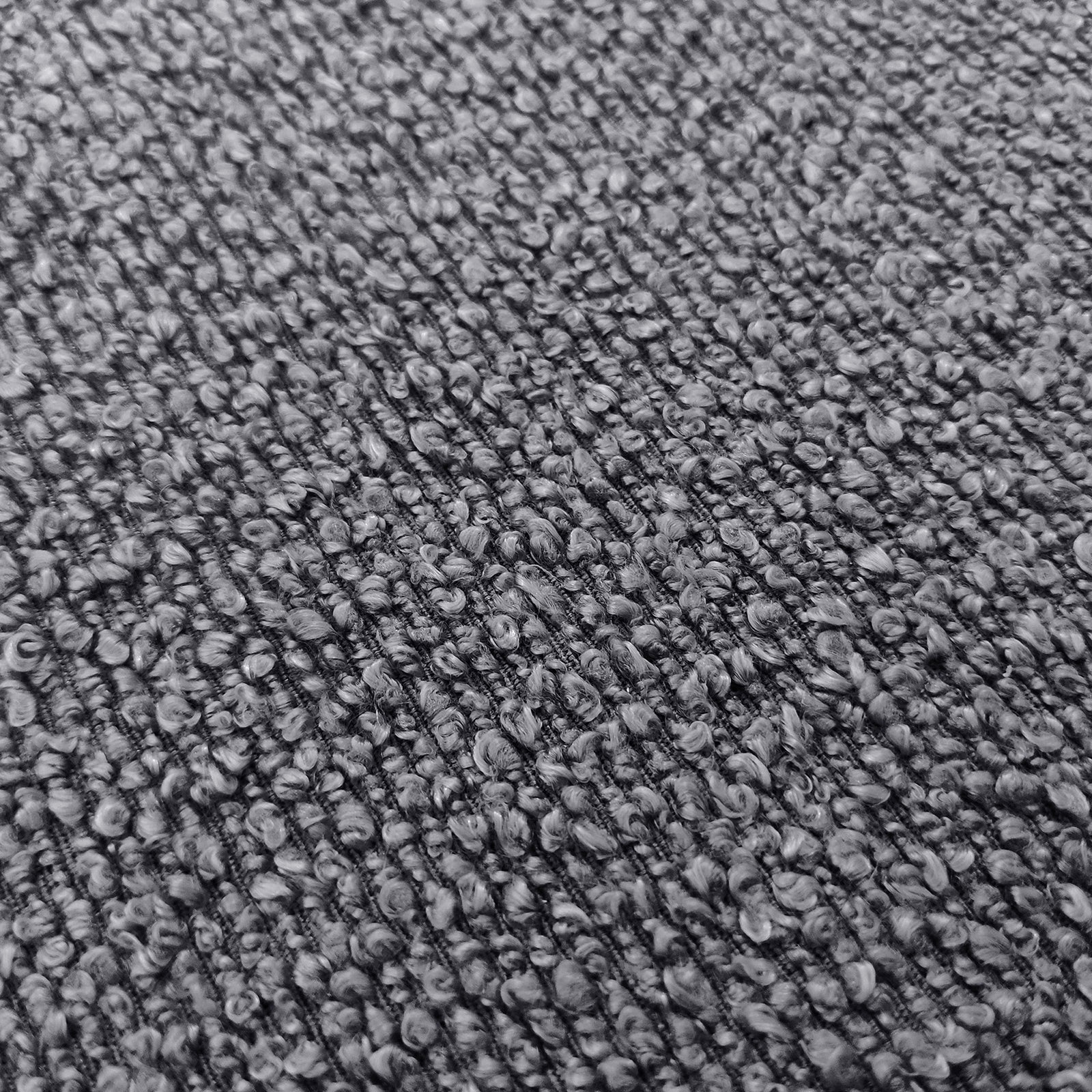 Harper Boucle Double Bed Frame – Grey: Close-up of soft boucle fabric showcasing its textured pattern, highlighting the luxurious upholstery and sturdy construction of the eucalyptus hardwood frame.