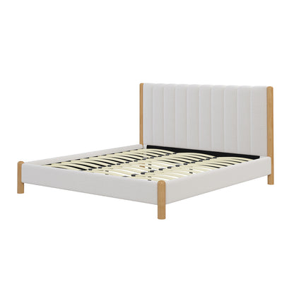 Harper Boucle King Bed Frame – Eggshell White, featuring a plush boucle-upholstered headboard and sturdy wooden legs, designed for modern elegance and comfort, ideal for contemporary bedroom decor.