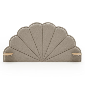 Clove King Scallop-Fan Headboard in Warm Beige Boucle