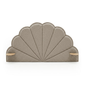 Clove Queen Scallop-Fan Headboard in Warm Beige Boucle