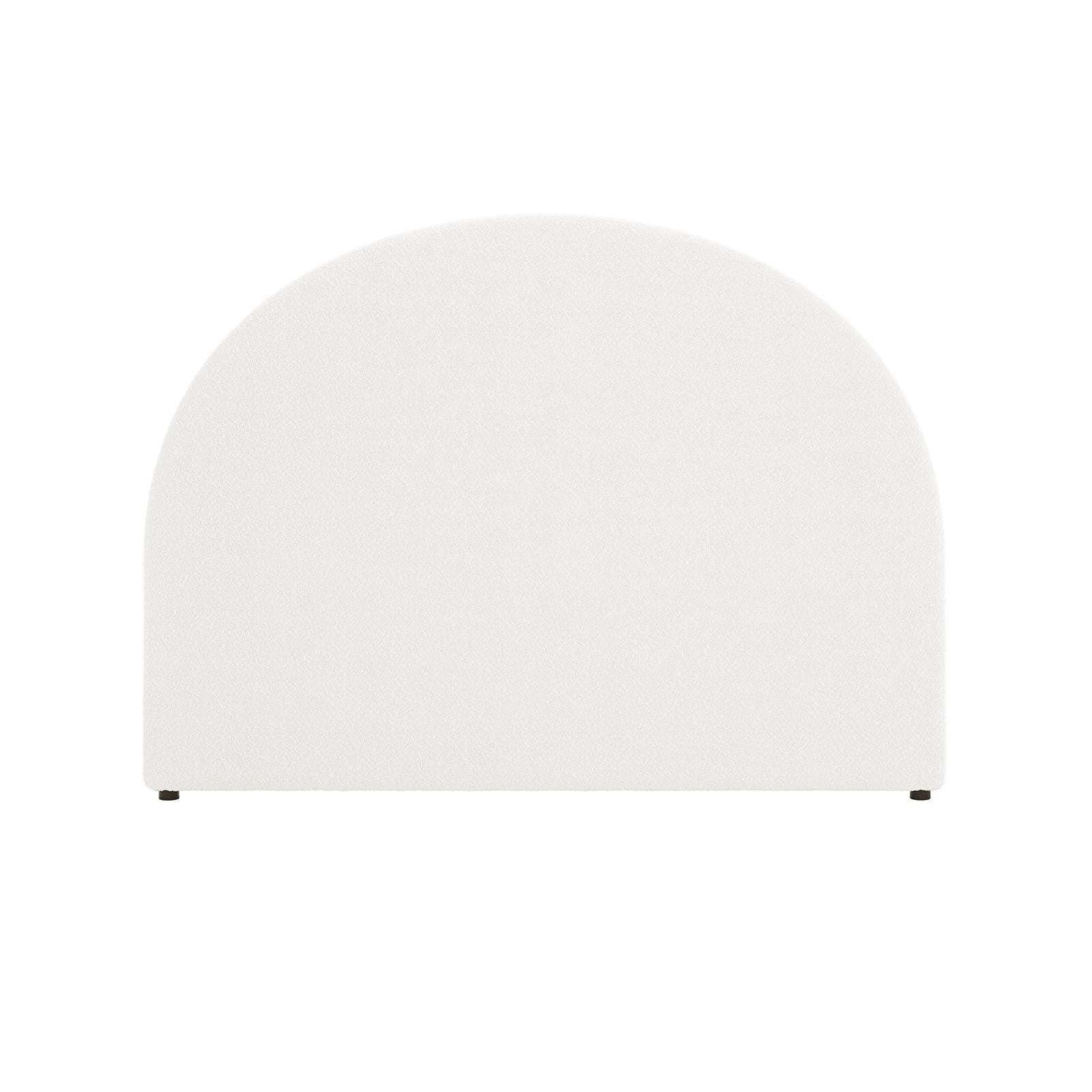 Florus Boucle Double Upholstered Round Bed Headboard - Cream White features a low-profile, arch-topped design in textured fabric, supported by dark feet, adding modern elegance and comfort to any bedroom.