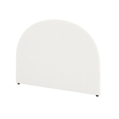 Florus Bouclé Double Upholstered Round Bed Headboard in Cream White features an arched design with soft, textured fabric on a solid wood frame, standing on black feet as a freestanding piece.