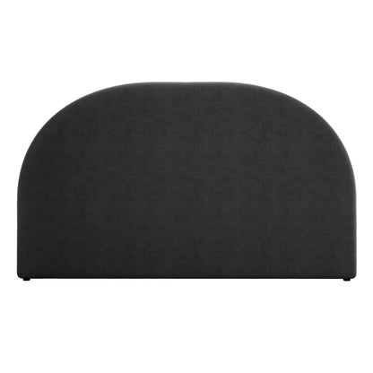Florus King Arched Boucle Fabric Headboard in Black, featuring a gently rounded top, straight sides, and small feet. Upholstered in dark-gray fabric, offering a modern, sophisticated centerpiece for your bedroom.