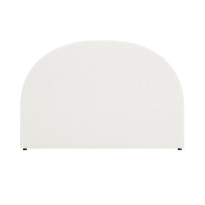 Florus Bouclé Queen Upholstered Round Bed Headboard - Cream White, featuring an arched top, off-white bouclé fabric, and four dark feet, set against a plain white background.