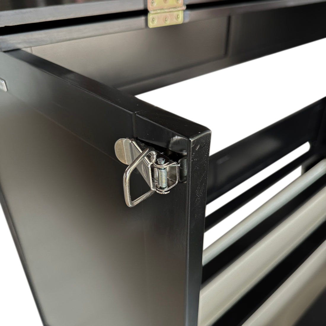 Close-up of the Jaxen Smart Queen Foldout Murphy Bed's metal spring and hinge, highlighting its foldout mechanism and sturdy steel construction.
