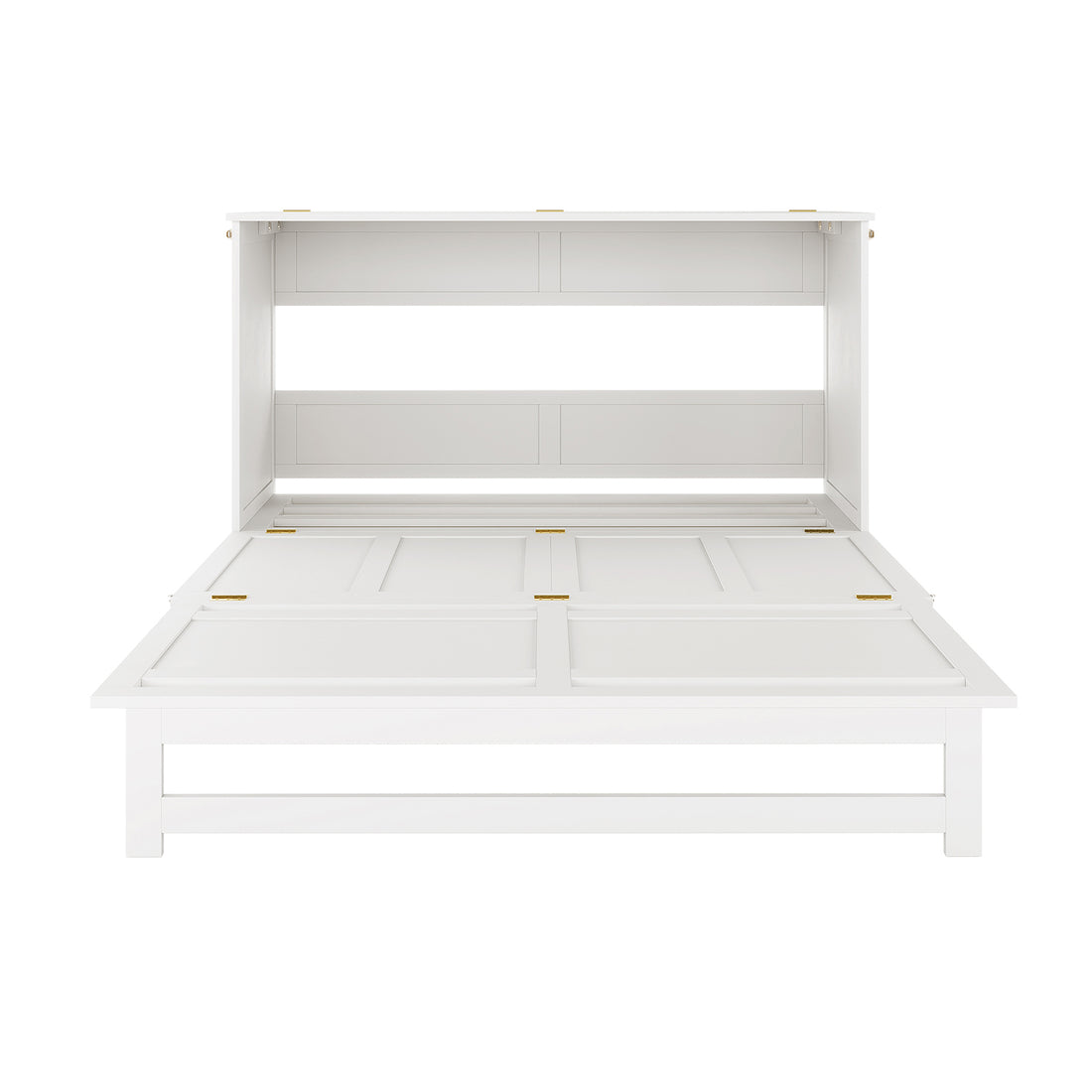 Jaxen Smart Queen Murphy Bed partially unfolded, showcasing its white wooden frame and hinged panels, paired with the Plico 3-Fold Queen Mattress for compact, ergonomic space-saving in modern homes.