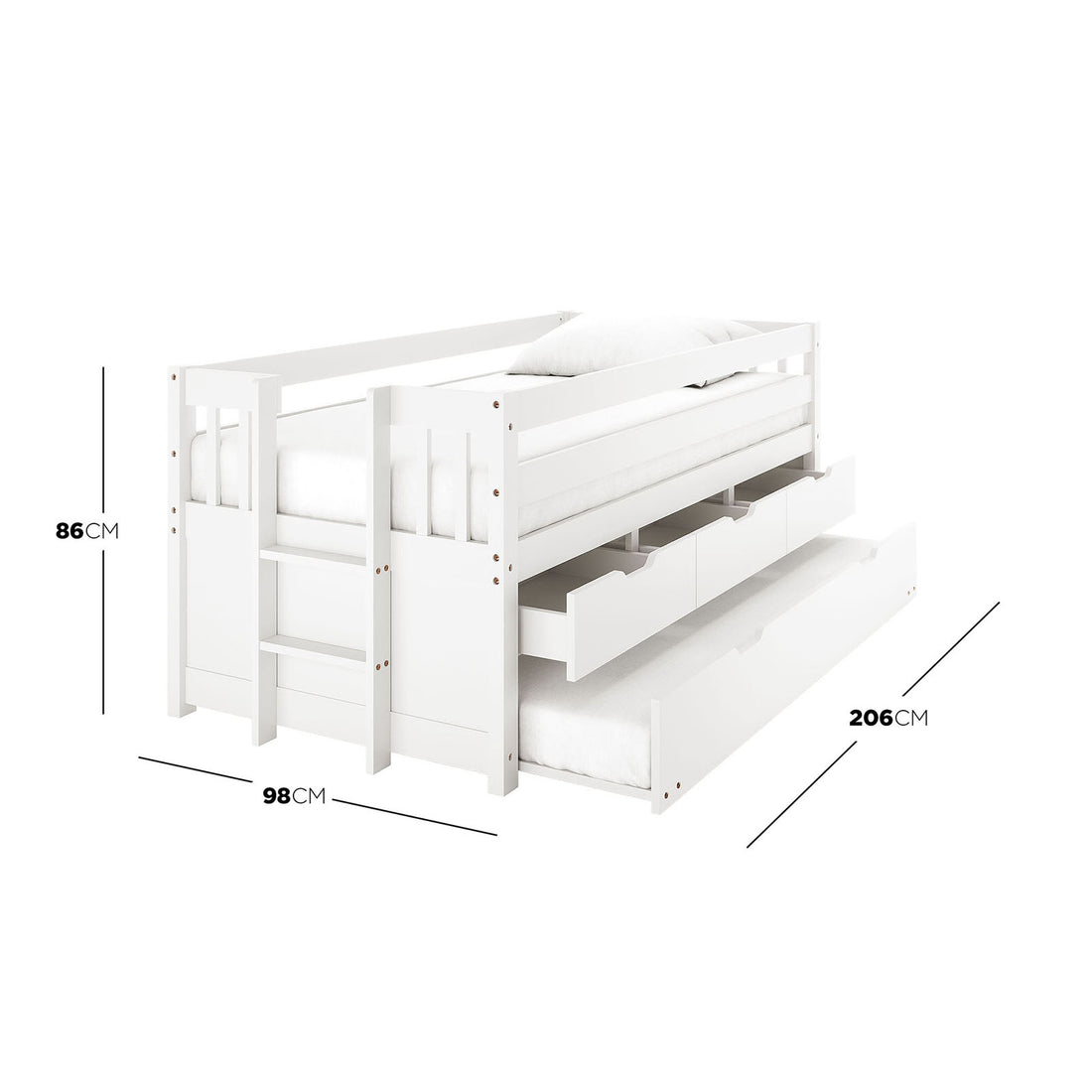 Kiki Solid Pine Bed with Junior Mattress – White