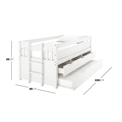 Kiki Solid Pine Bed with Junior Mattress – White