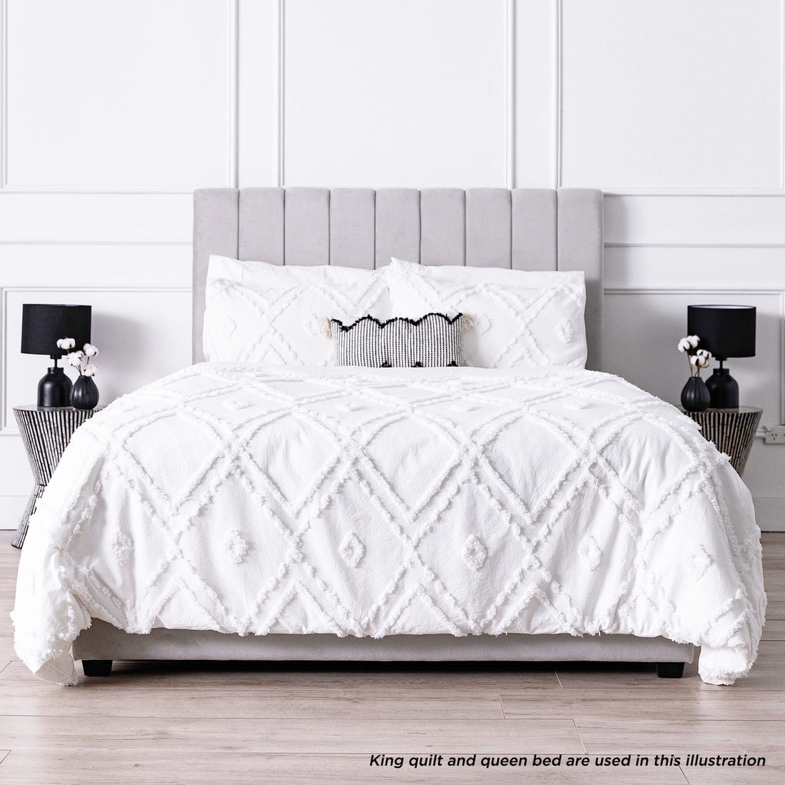 Bloom Double 6pc Cotton Quilt Cover Set - White