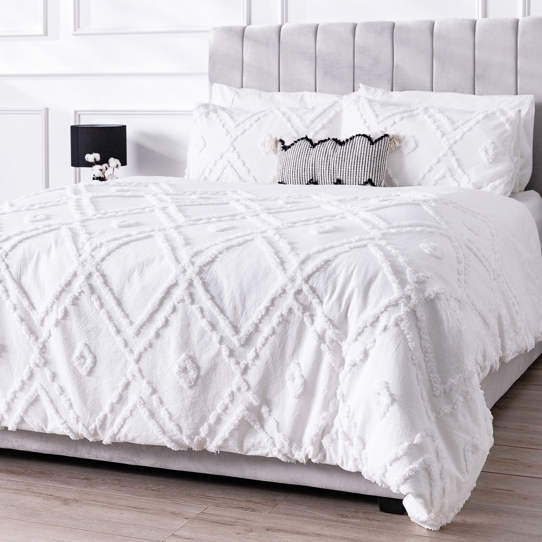 Bloom Double 6pc Cotton Quilt Cover Set - White