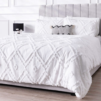 Bloom Double 6pc Cotton Quilt Cover Set - White