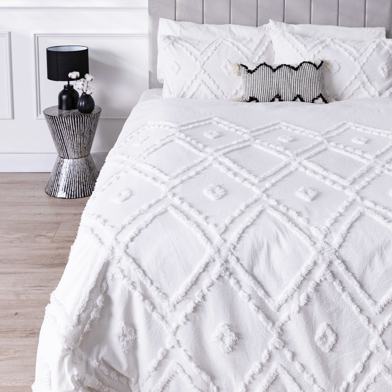 Bloom Double 6pc Cotton Quilt Cover Set - White