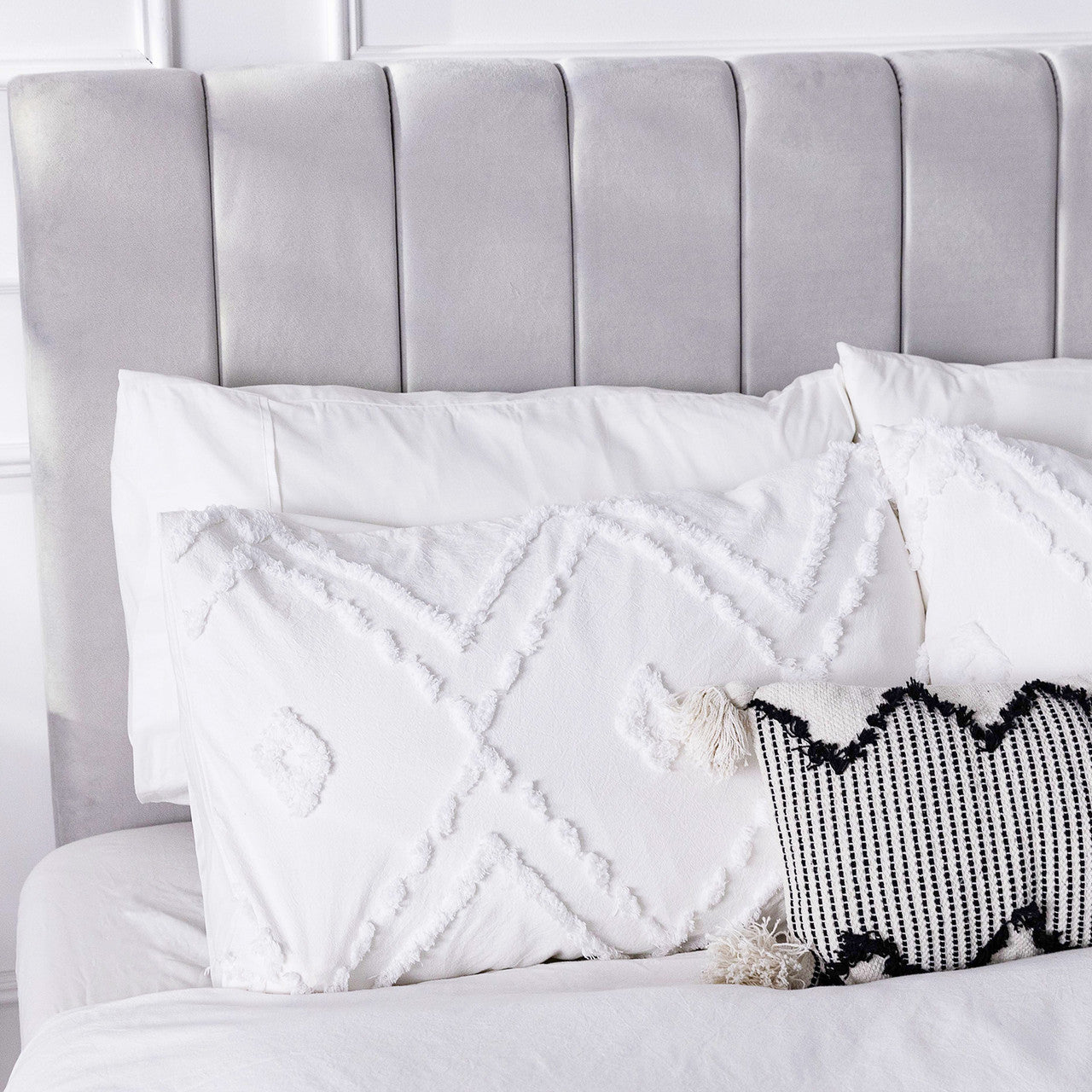 Bloom Double 6pc Cotton Quilt Cover Set - White