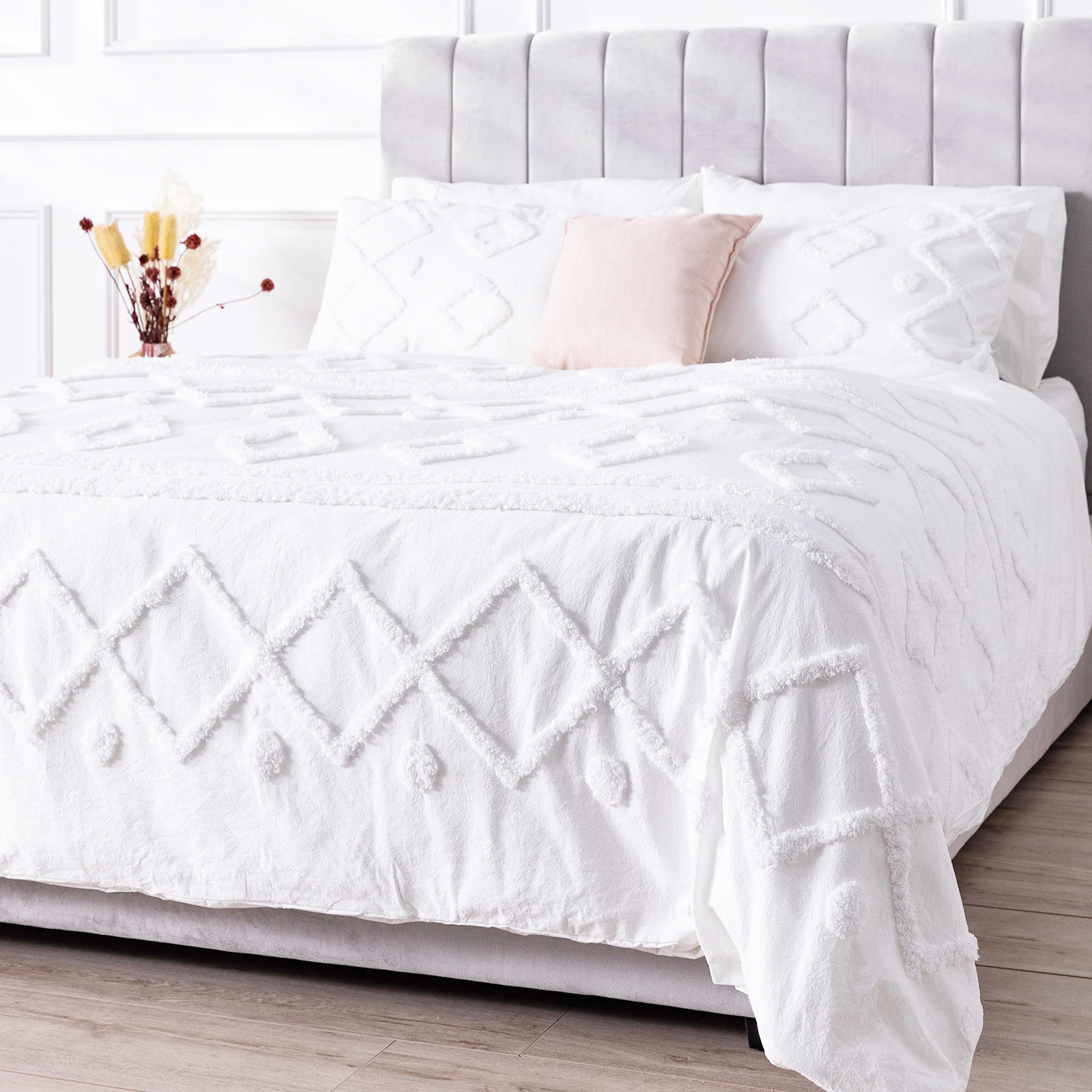 Davina Double Cotton Quilt Cover Set - White