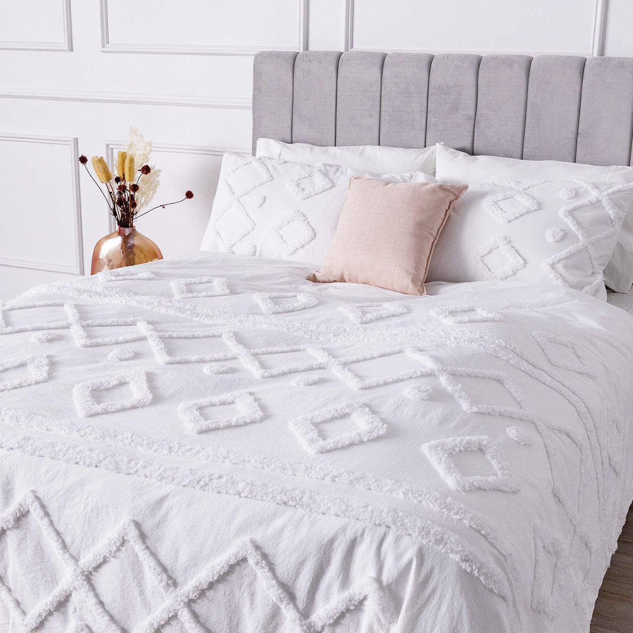 Davina Double Cotton Quilt Cover Set - White