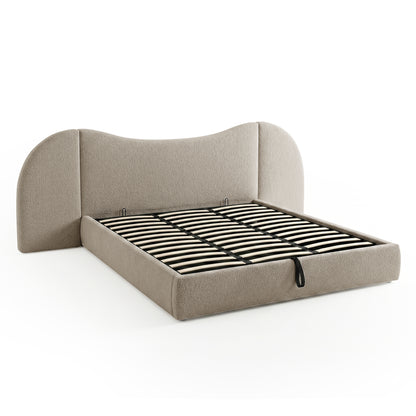 Lila King Boucle Gas Lift Storage Bed Frame in Beige