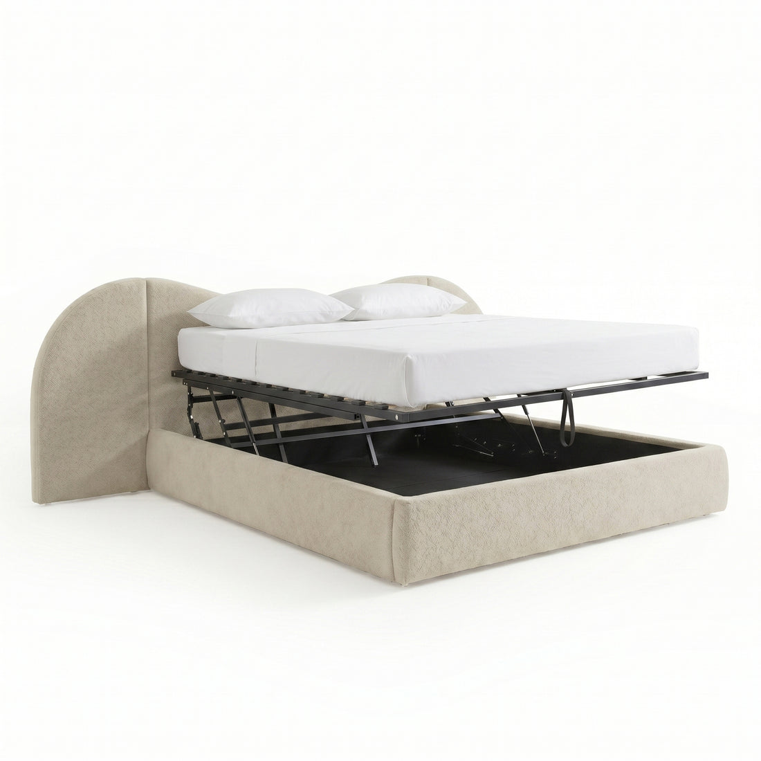 Lila King Boucle Gas Lift Storage Bed Frame in Beige