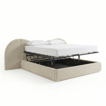 Lila King Boucle Gas Lift Storage Bed Frame in Beige
